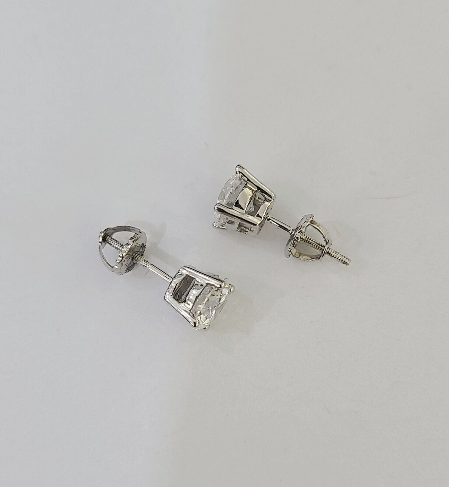 14k White gold Round Earrings Diamond screw - back Lab Created Women Men Studs - Reva Jeweler