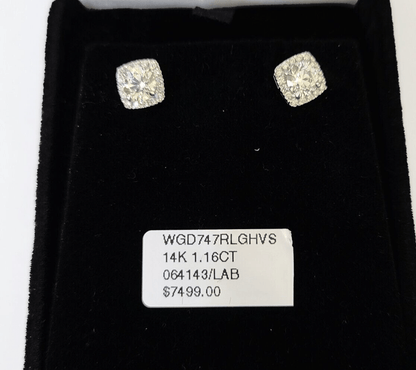 14k White gold Square Earrings Diamond screw - back Lab Created Women Men Studs - Reva Jeweler