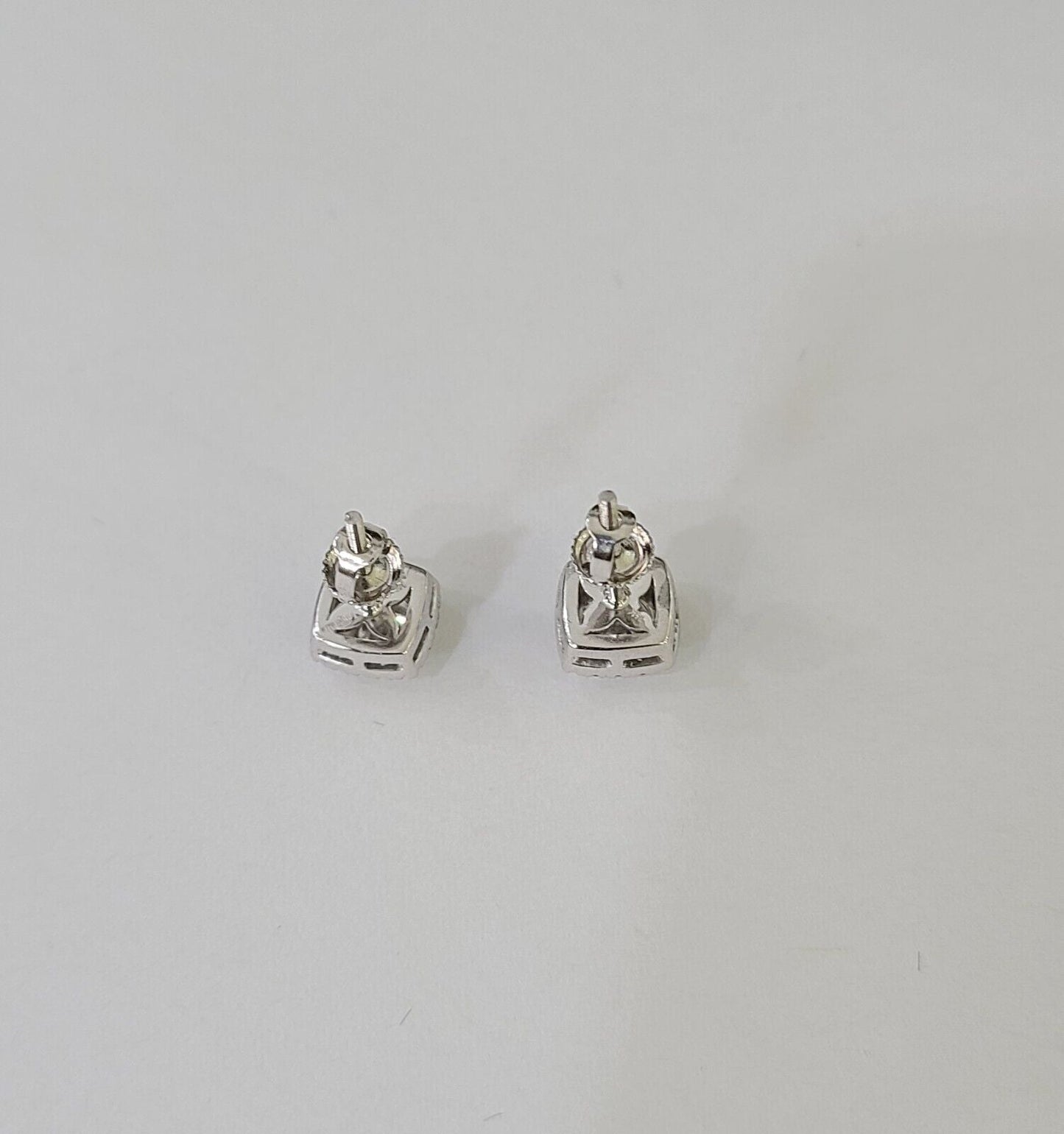 14k White gold Square Earrings Diamond screw - back Lab Created Women Men Studs - Reva Jeweler