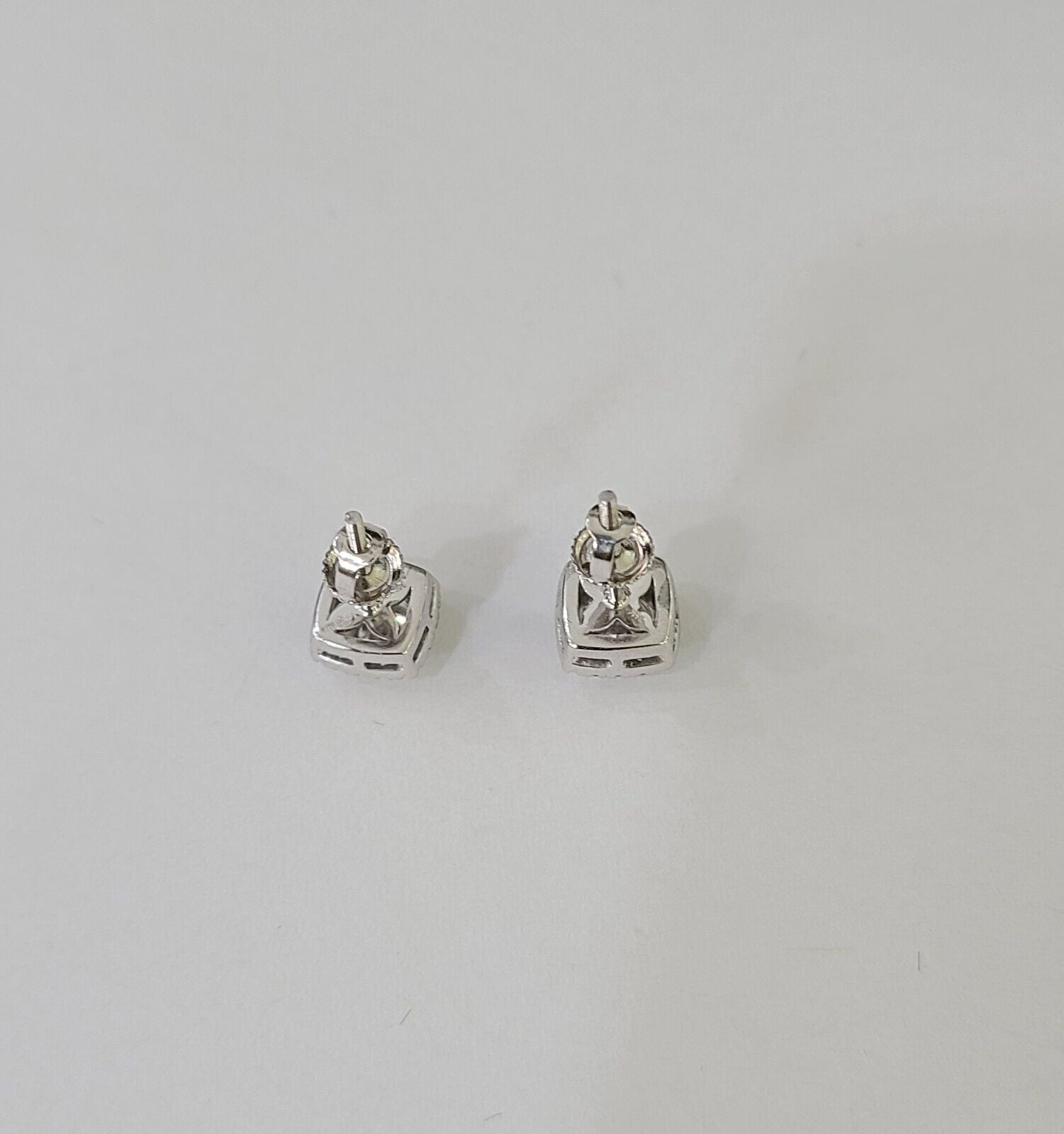 14k White gold Square Earrings Diamond screw - back Lab Created Women Men Studs - Reva Jeweler