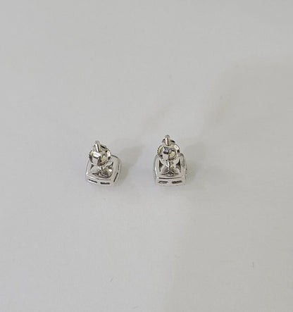 14k White gold Square Earrings Diamond screw - back Lab Created Women Men Studs - Reva Jeweler