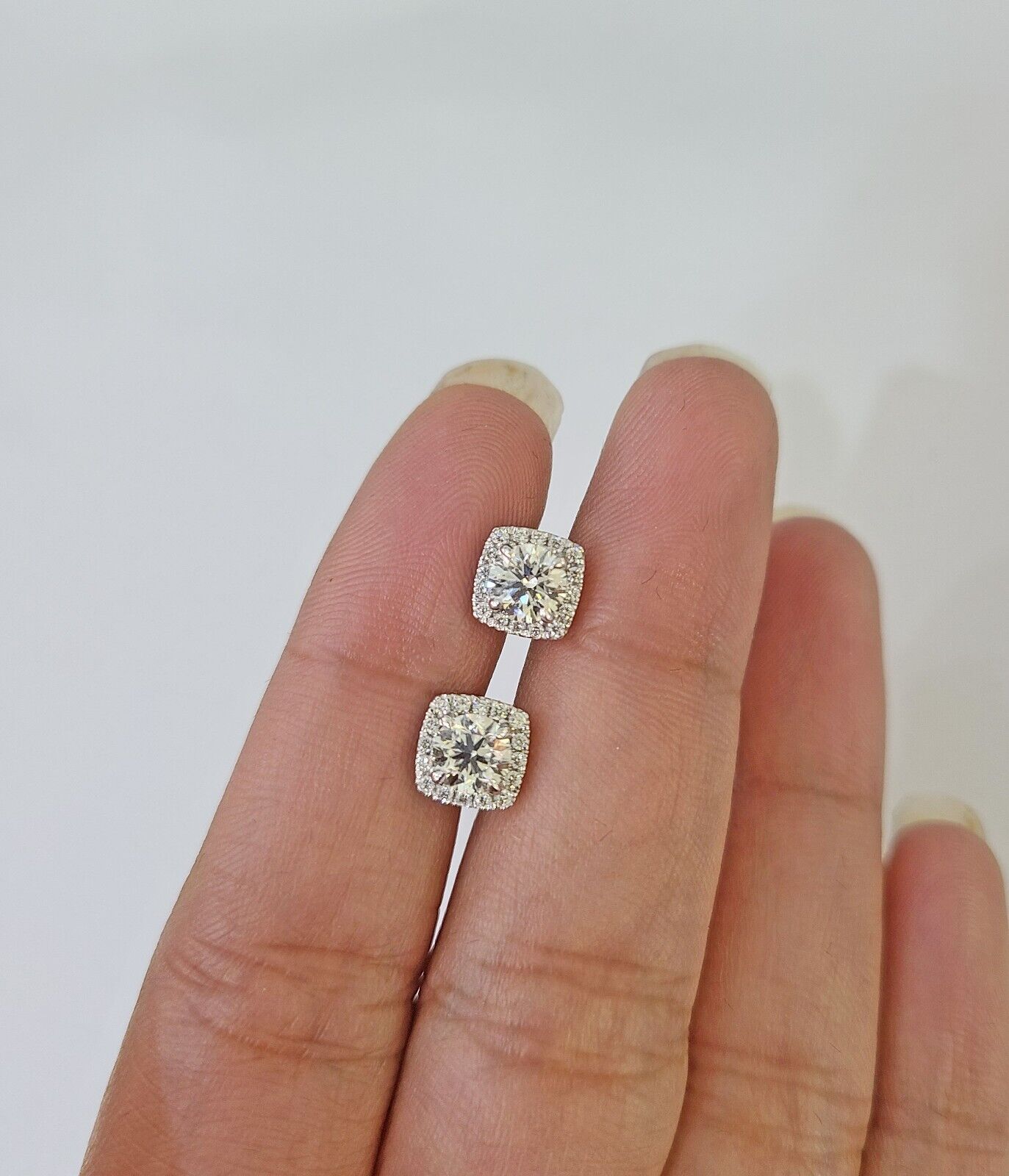 14k White gold Square Earrings Diamond screw - back Lab Created Women Men Studs - Reva Jeweler