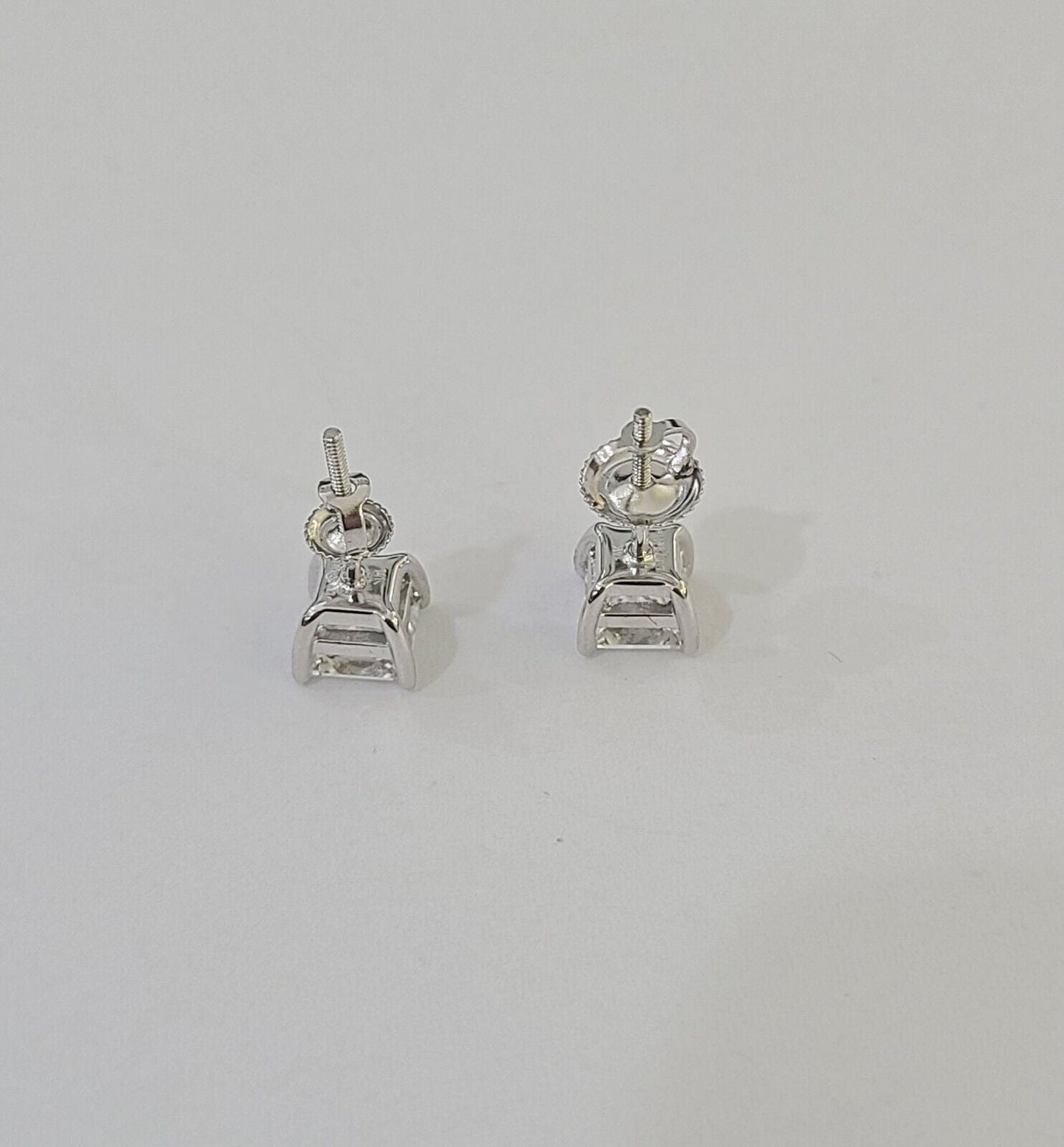 14k White gold Square Earrings Diamond screw - back Lab Created Women Men Studs - Reva Jeweler