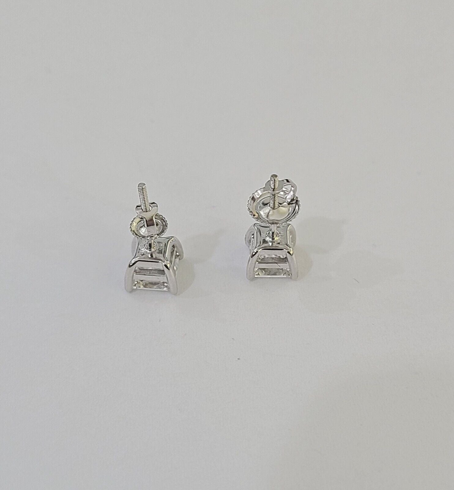 14k White gold Square Earrings Diamond screw - back Lab Created Women Men Studs - Reva Jeweler