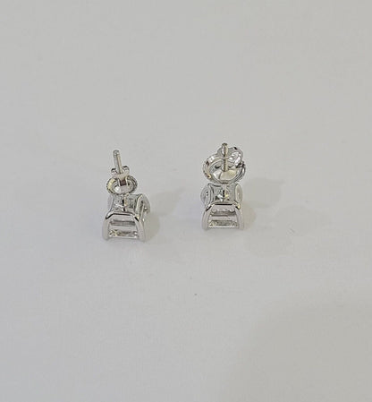 14k White gold Square Earrings Diamond screw - back Lab Created Women Men Studs - Reva Jeweler