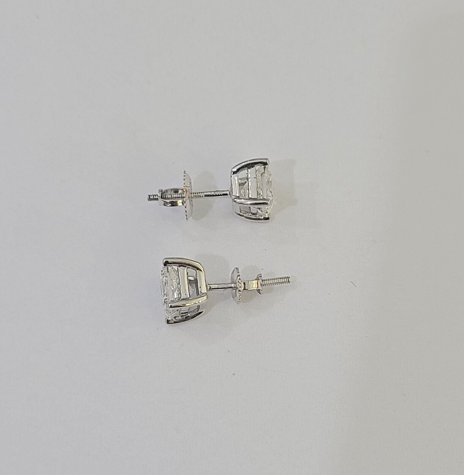 14k White gold Square Earrings Diamond screw - back Lab Created Women Men Studs - Reva Jeweler