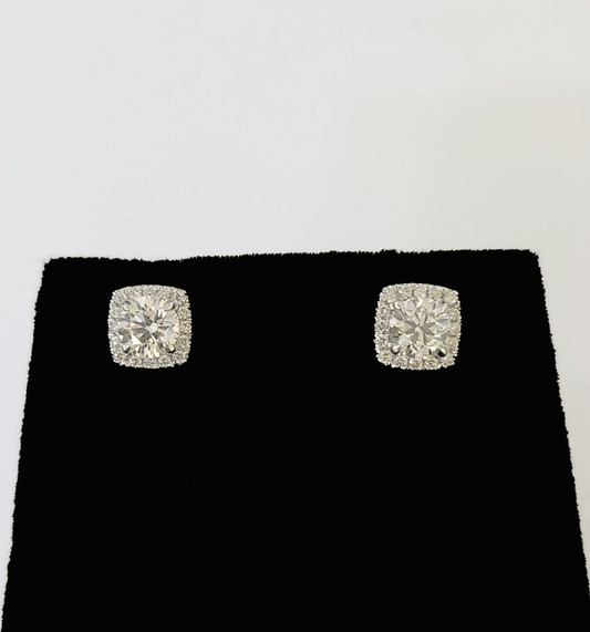 14k White gold Square Earrings Diamond screw - back Lab Created Women Men Studs - Reva Jeweler