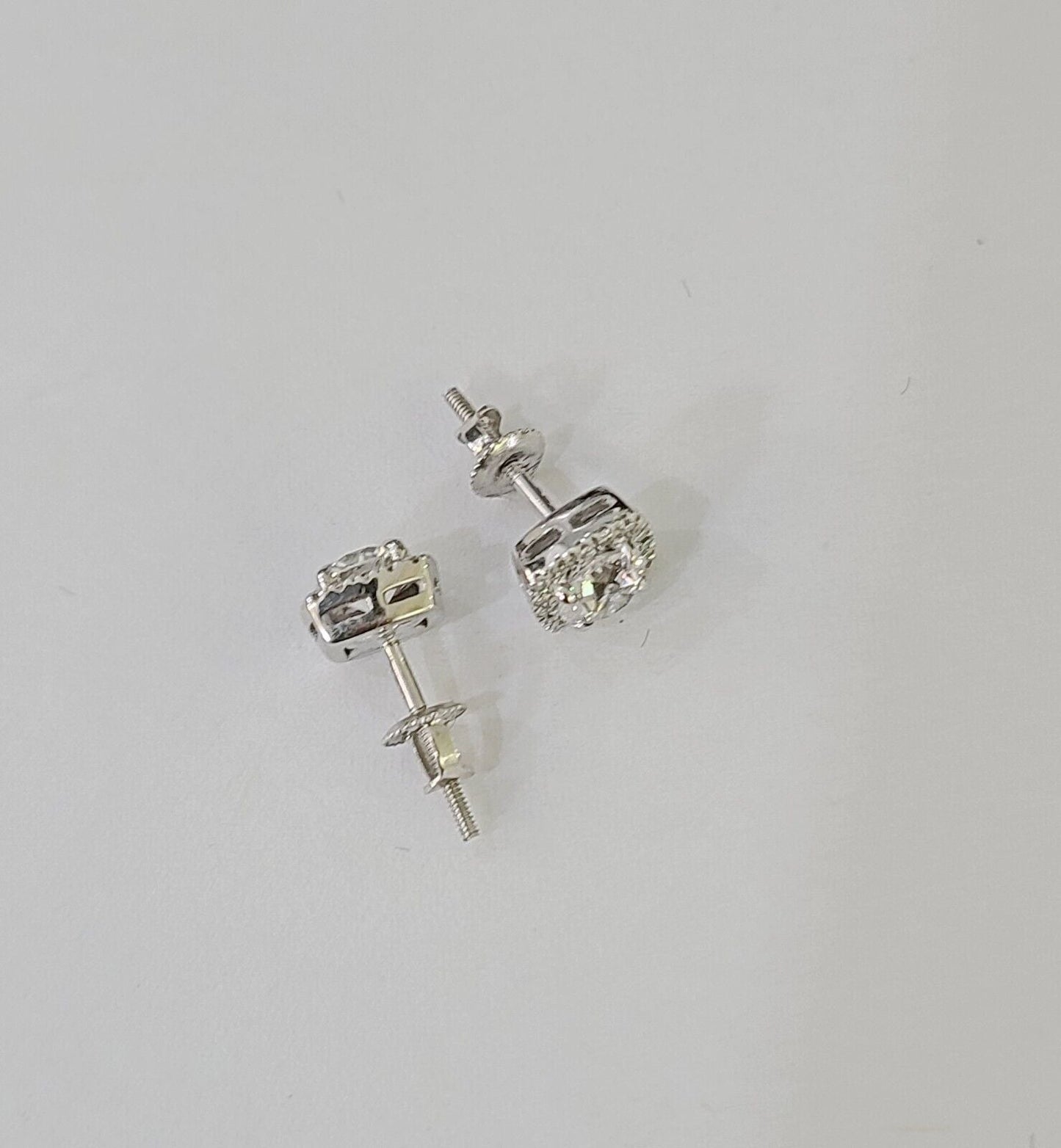 14k White gold Square Earrings Diamond screw - back Lab Created Women Men Studs - Reva Jeweler