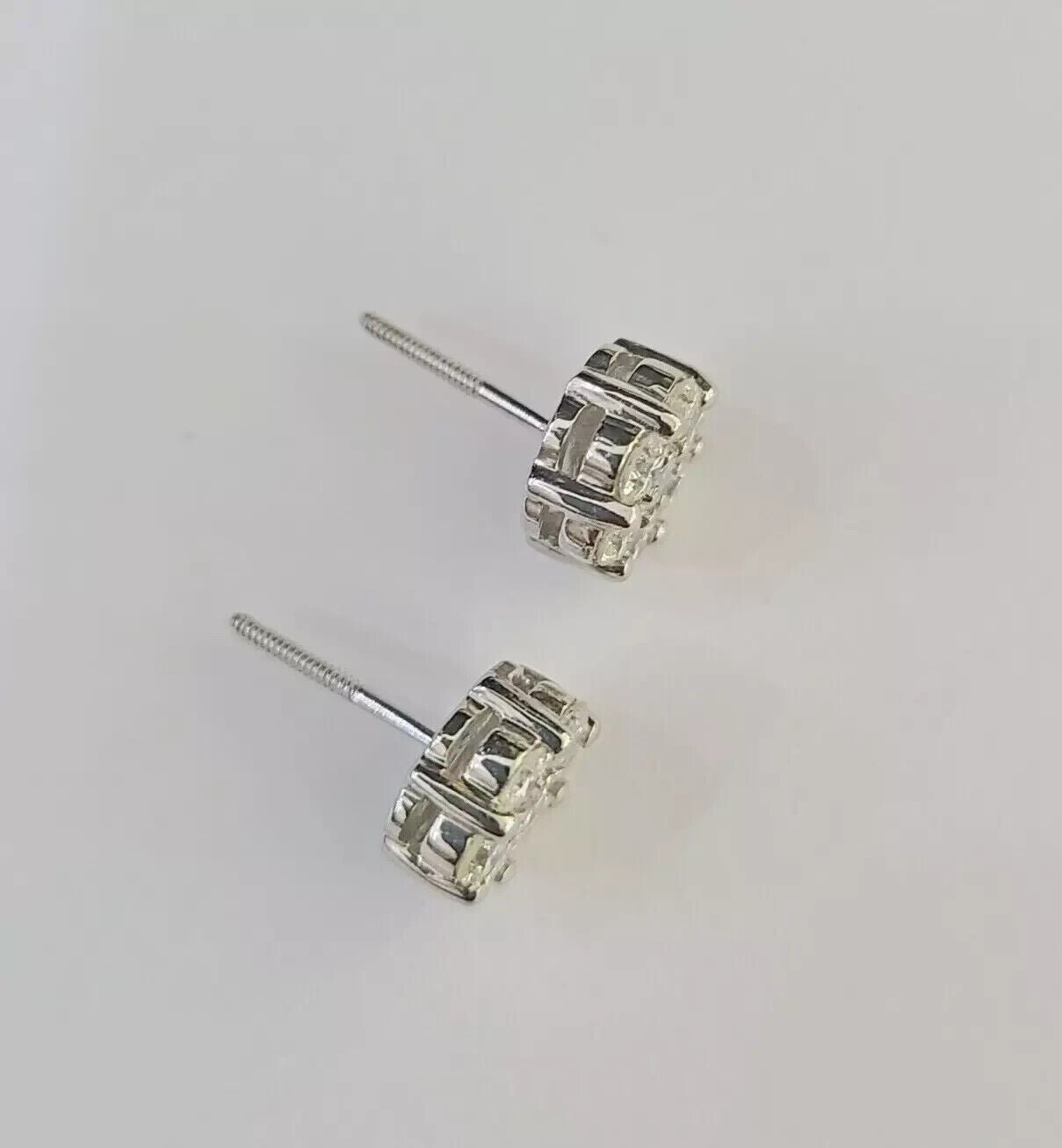 14k White Gold Stud Earring Real Solitaire Diamonds Screw - Back Women Men - Reva Jeweler