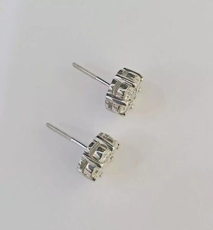 14k White Gold Stud Earring Real Solitaire Diamonds Screw - Back Women Men - Reva Jeweler