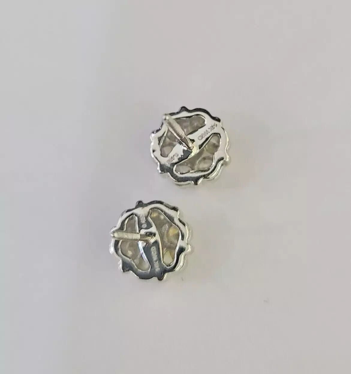 14k White Gold Stud Earring Real Solitaire Diamonds Screw - Back Women Men - Reva Jeweler