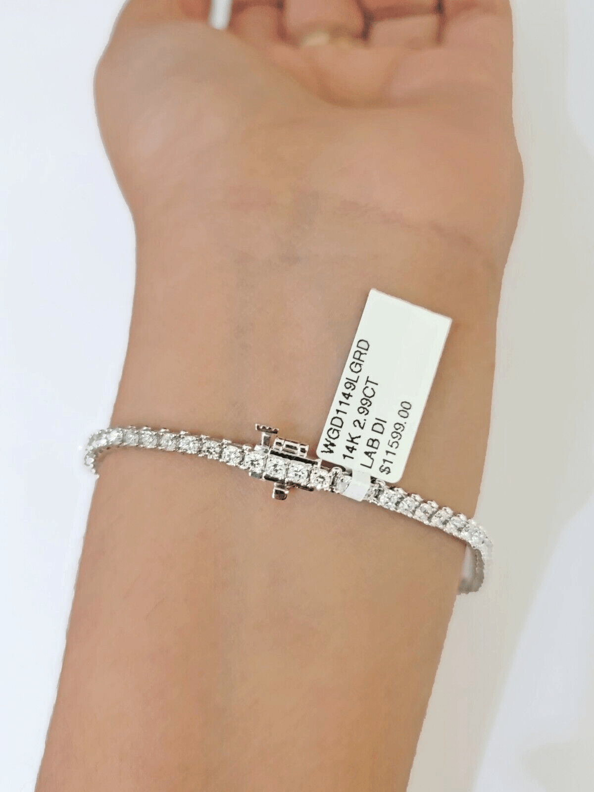 14k White Gold Tennis Bracelet Lab Created Diamond 2.99Ct Box Clasp Real Women - Reva Jeweler