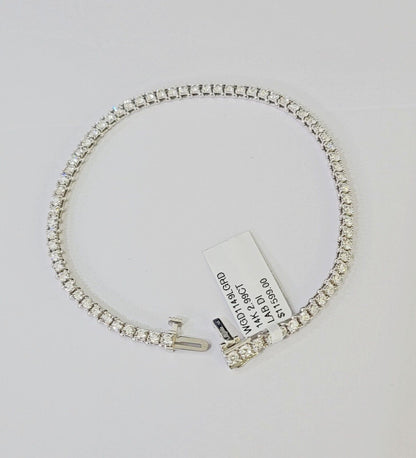 14k White Gold Tennis Bracelet Lab Created Diamond 2.99Ct Box Clasp Real Women - Reva Jeweler