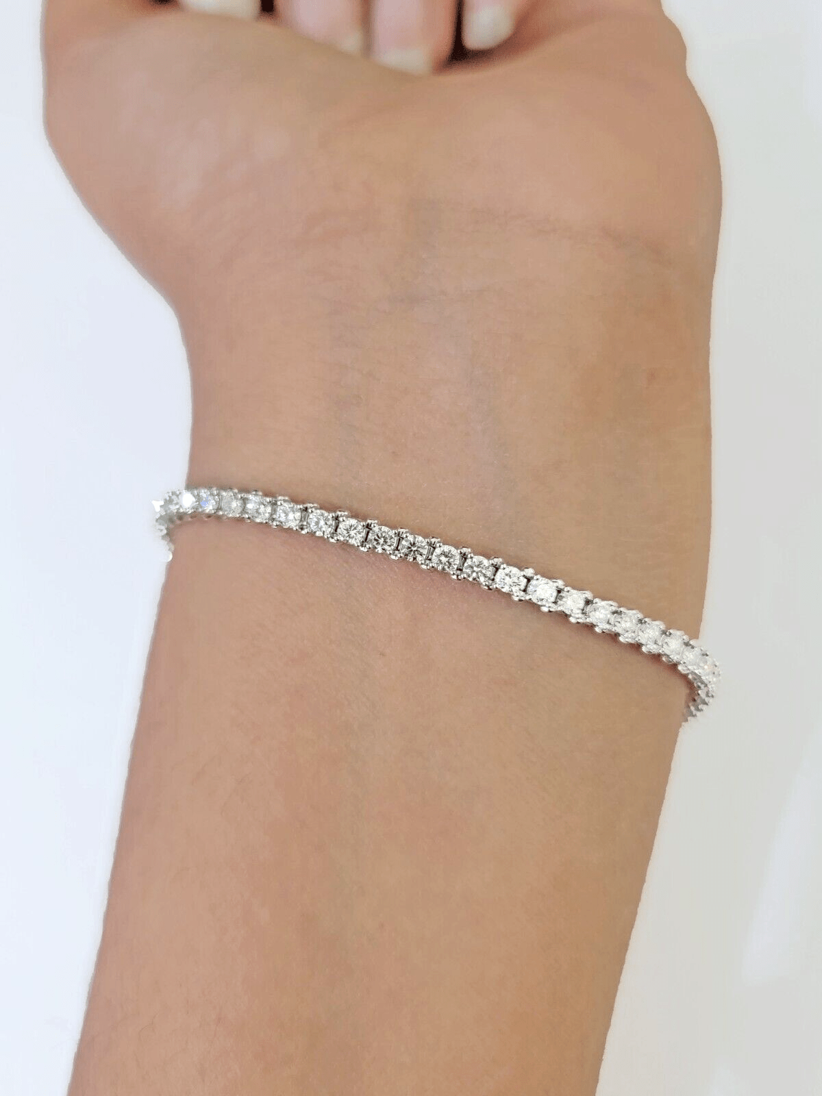 14k White Gold Tennis Bracelet Lab Created Diamond 2.99Ct Box Clasp Real Women - Reva Jeweler