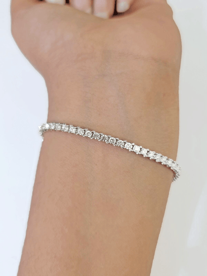 14k White Gold Tennis Bracelet Lab Created Diamond 2.99Ct Box Clasp Real Women - Reva Jeweler