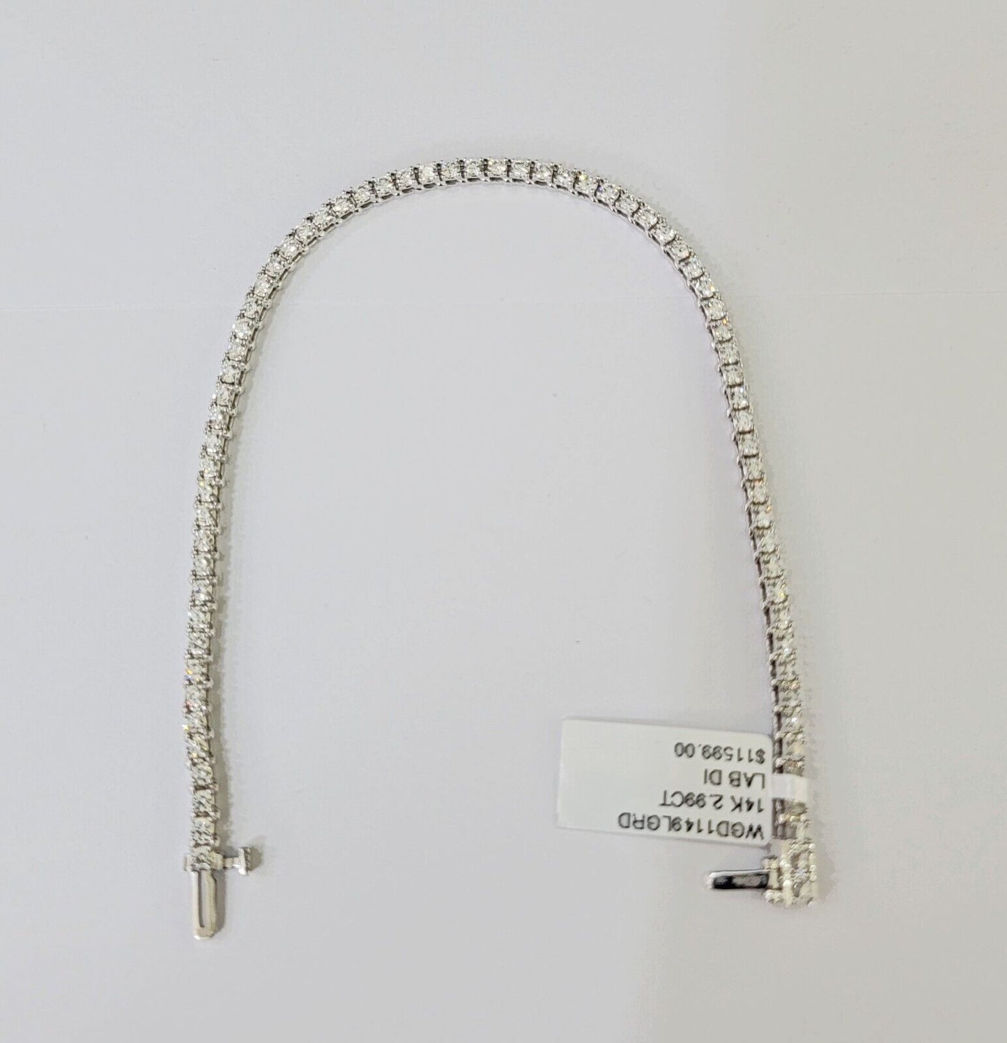 14k White Gold Tennis Bracelet Lab Created Diamond 2.99Ct Box Clasp Real Women - Reva Jeweler