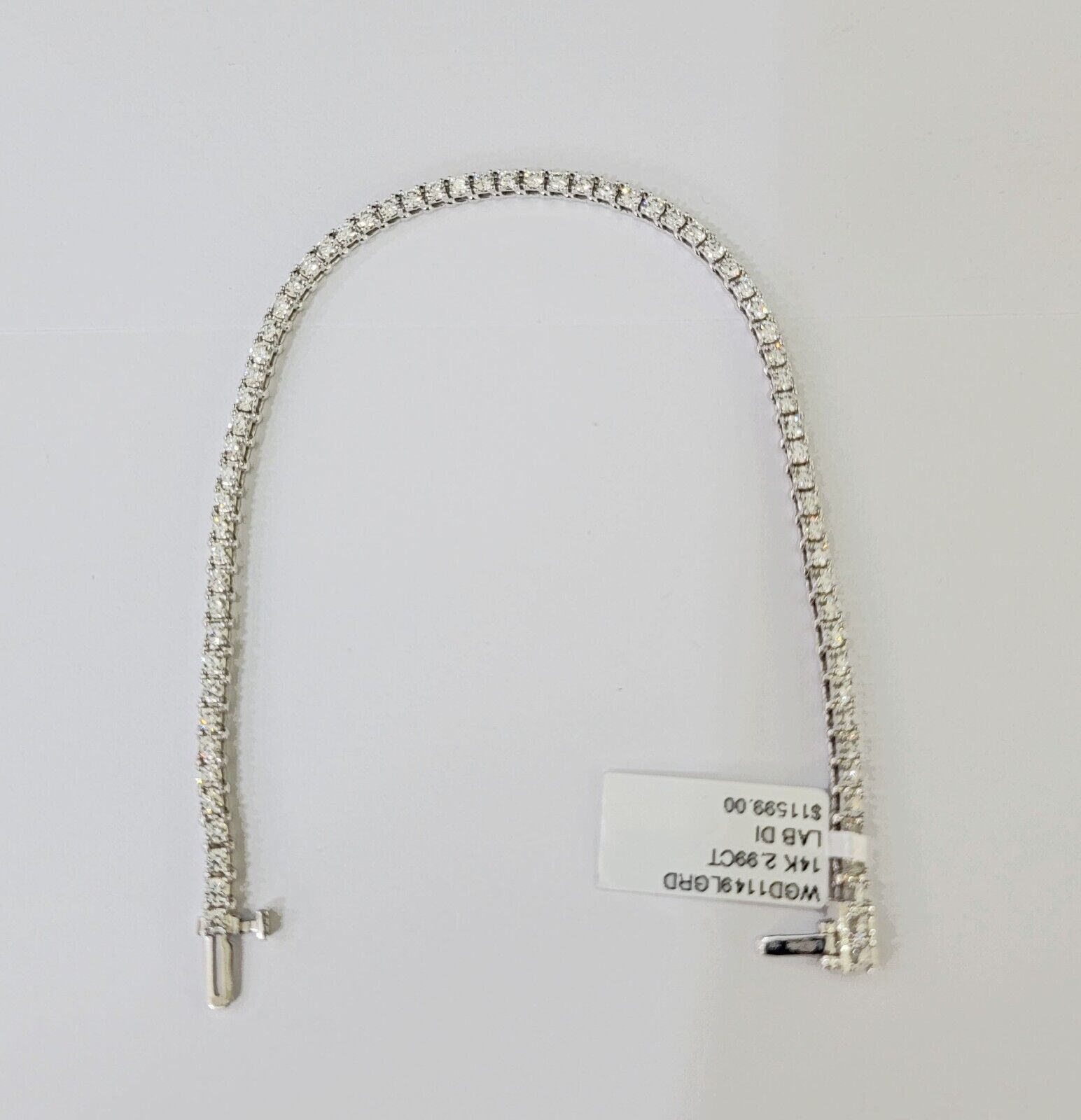 14k White Gold Tennis Bracelet Lab Created Diamond 2.99Ct Box Clasp Real Women - Reva Jeweler