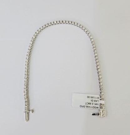 14k White Gold Tennis Bracelet Lab Created Diamond 2.99Ct Box Clasp Real Women - Reva Jeweler