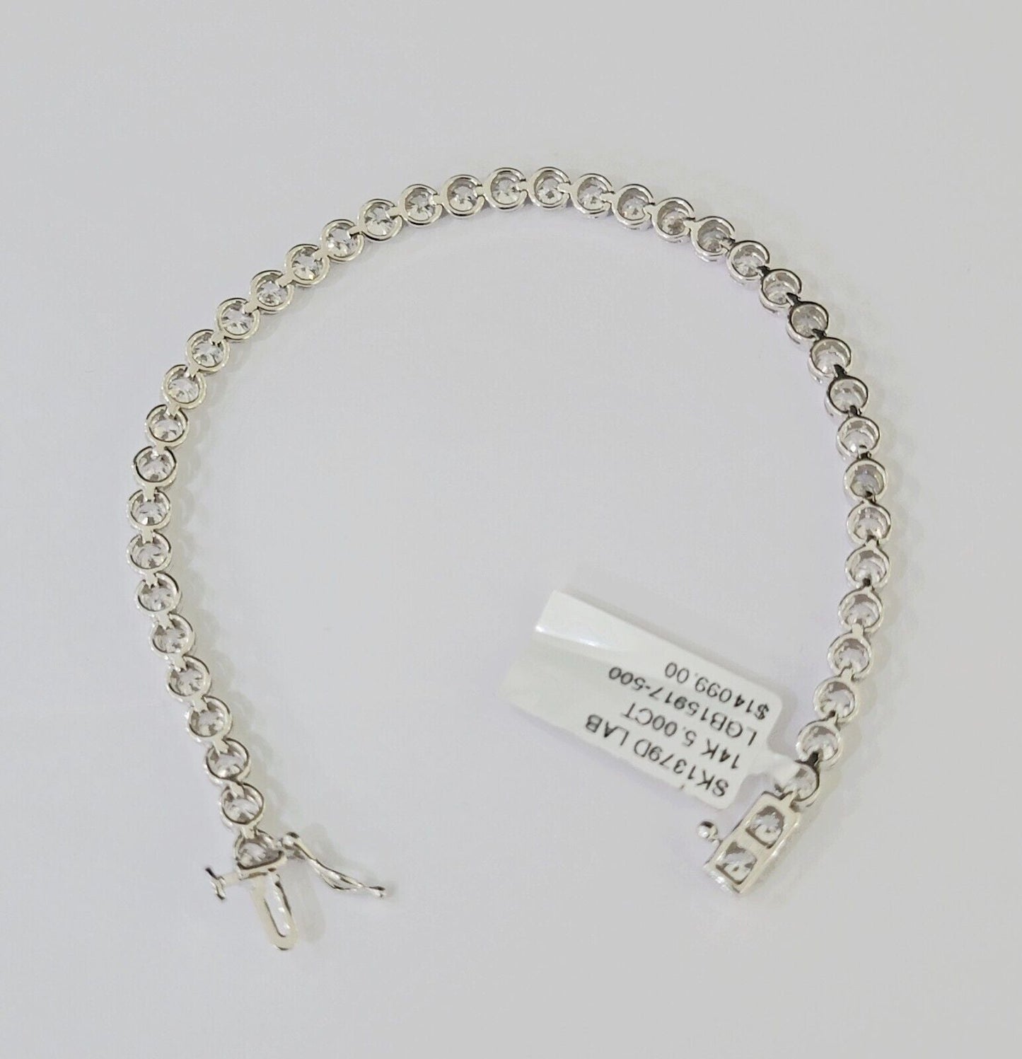 14k White Gold Tennis Bracelet Lab Created Diamond 5.00Ct Box Clasp Real Women - Reva Jeweler