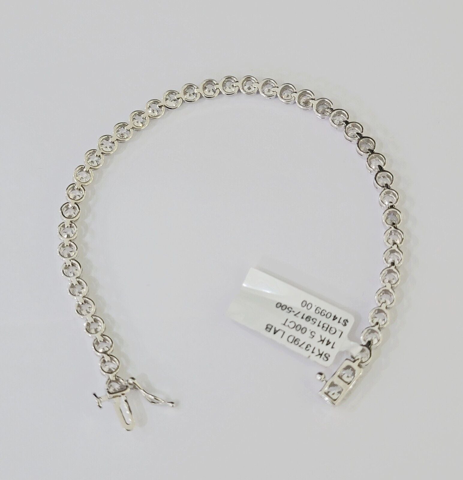 14k White Gold Tennis Bracelet Lab Created Diamond 5.00Ct Box Clasp Real Women - Reva Jeweler