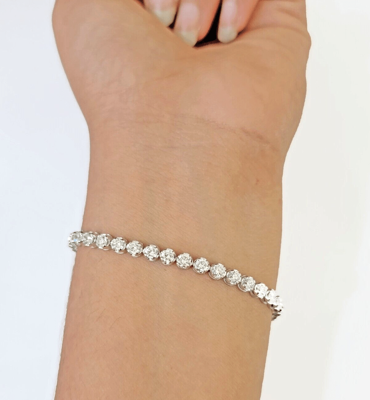14k White Gold Tennis Bracelet Lab Created Diamond 5.00Ct Box Clasp Real Women - Reva Jeweler