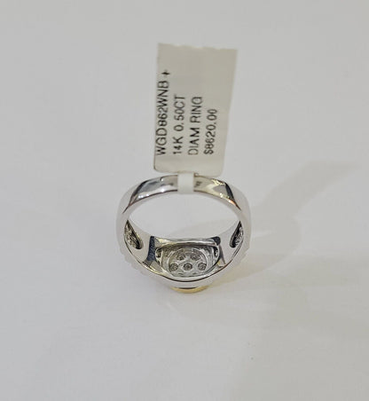 14k White Yellow Gold Diamond Mens Ring Band Wedding Genuine Natural Real - Reva Jeweler