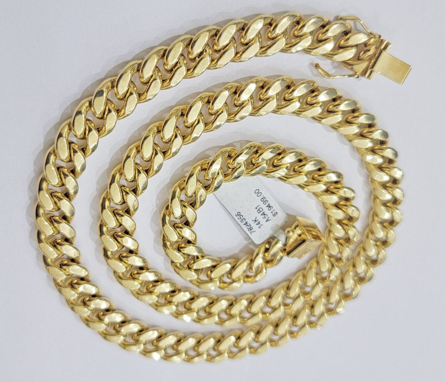 14k Yellow Gold 10mm Chain Miami Cuban Link Necklace 22" Men's Real 14 KT Gold - Reva Jeweler