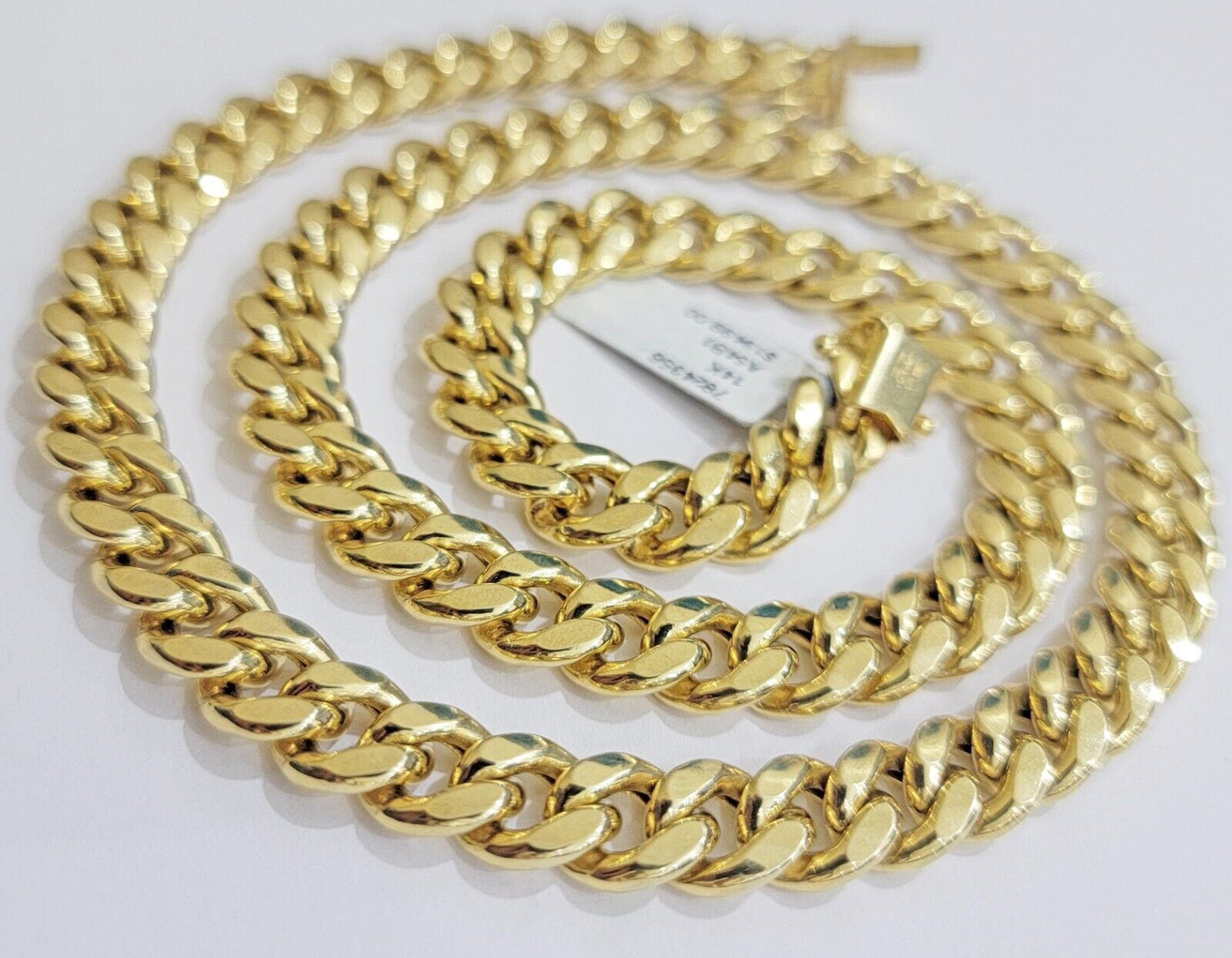 14k Yellow Gold 10mm Chain Miami Cuban Link Necklace 22" Men's Real 14 KT Gold - Reva Jeweler