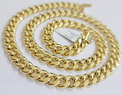 14k Yellow Gold 10mm Chain Miami Cuban Link Necklace 22" Men's Real 14 KT Gold - Reva Jeweler
