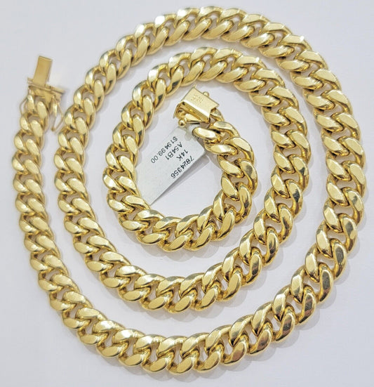14k Yellow Gold 10mm Chain Miami Cuban Link Necklace 22" Men's Real 14 KT Gold - Reva Jeweler