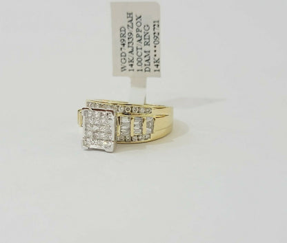 14k Yellow Gold 1CT Diamond Ladies Ring Princess Cut Baguette Round Diamd, Women - Reva Jeweler