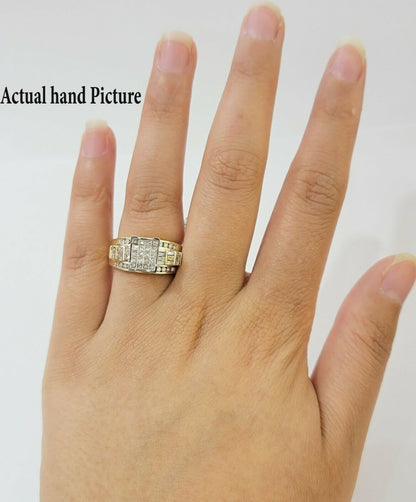 14k Yellow Gold 1CT Diamond Ladies Ring Princess Cut Baguette Round Diamd, Women - Reva Jeweler