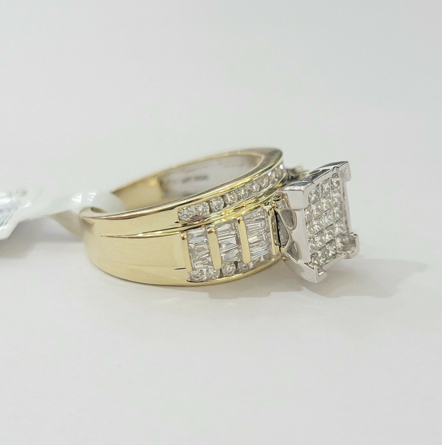 14k Yellow Gold 1CT Diamond Ladies Ring Princess Cut Baguette Round Diamd, Women - Reva Jeweler