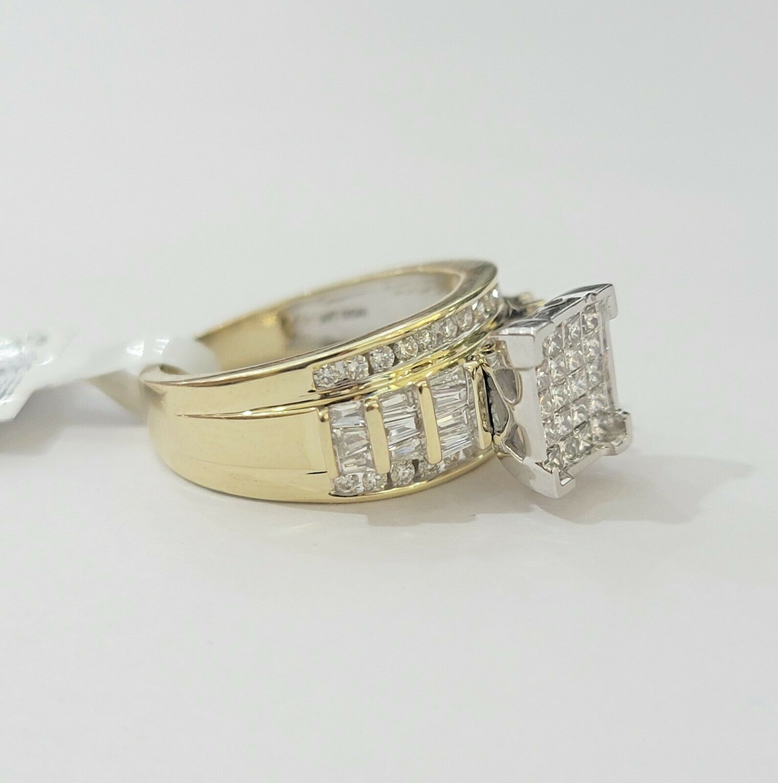 14k Yellow Gold 1CT Diamond Ladies Ring Princess Cut Baguette Round Diamd, Women - Reva Jeweler