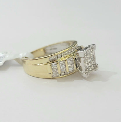 14k Yellow Gold 1CT Diamond Ladies Ring Princess Cut Baguette Round Diamd, Women - Reva Jeweler