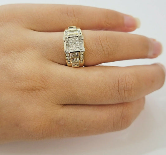 14k Yellow Gold 1CT Diamond Ladies Ring Princess Cut Baguette Round Diamd, Women - Reva Jeweler