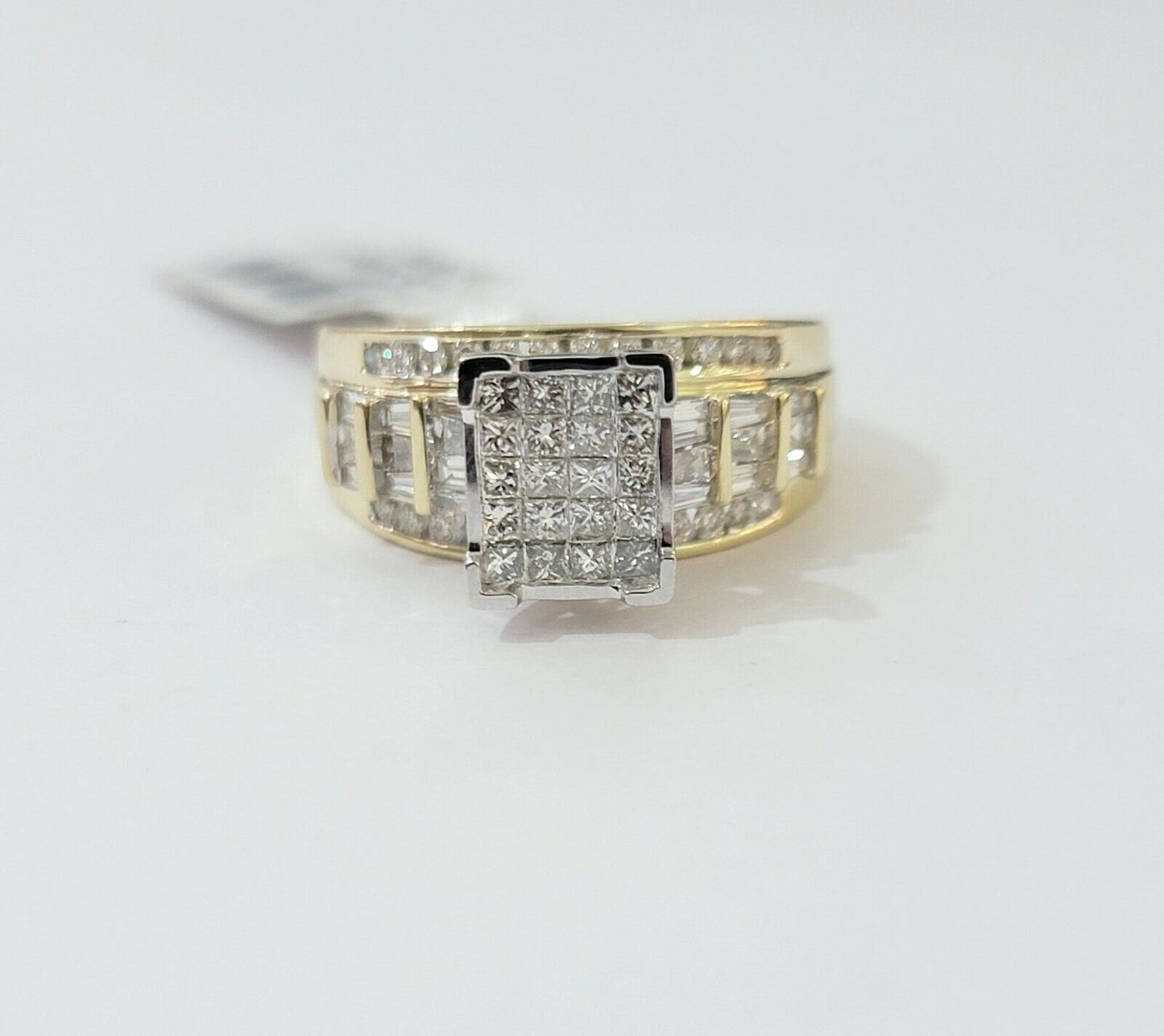 14k Yellow Gold 1CT Diamond Ladies Ring Princess Cut Baguette Round Diamd, Women - Reva Jeweler