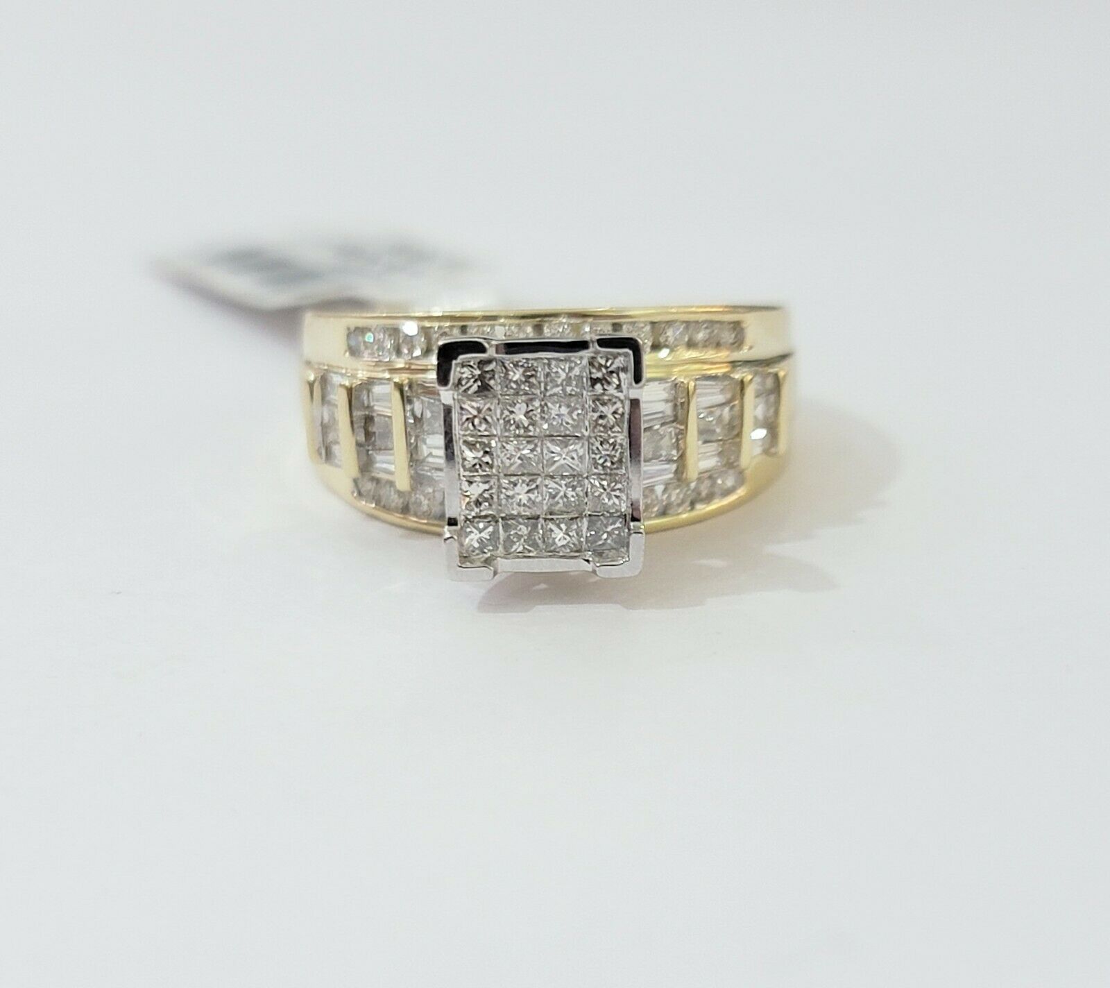 14k Yellow Gold 1CT Diamond Ladies Ring Princess Cut Baguette Round Diamd, Women - Reva Jeweler