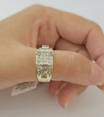 14k Yellow Gold 1CT Diamond Ladies Ring Princess Cut Baguette Round Diamd, Women - Reva Jeweler