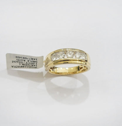 14k Yellow Gold 1CT Diamond Mens Ring Band Natural Diamonds Wedding Band, REAL - Reva Jeweler