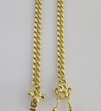 14k Yellow Gold 4mm Miami Cuban Link Chain Necklace 20"-28" Inch Real Solid