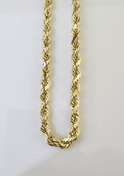 14K Yellow Gold 5mm Rope Chain 22 Inch Diamond cuts necklace , Real 14KT For Men