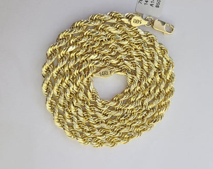 14k Yellow Gold 5mm Rope Chain Necklace 20"-28" Inch Real Gold 14kt All Sizes