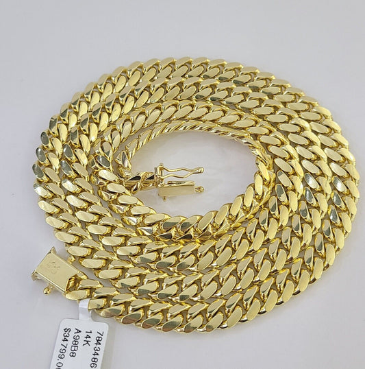 14k Yellow Gold 7mm Miami Cuban Link Chain Necklace 20"-26" Inch Real Solid