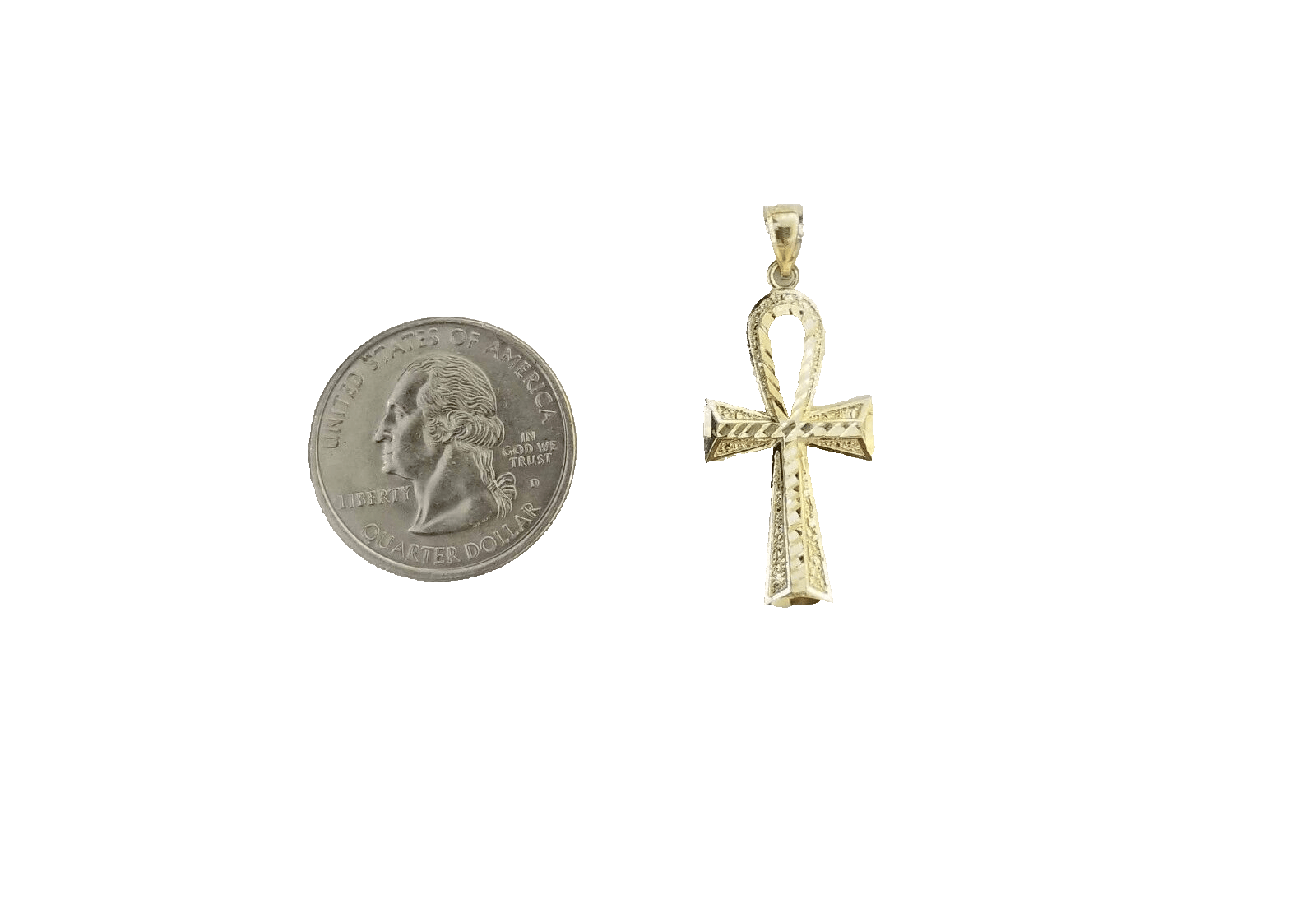 14k Yellow Gold Ankh Cross Charm Pendant 1.5'' Diamond Cut Chain Real 14kt SALE - Reva Jeweler