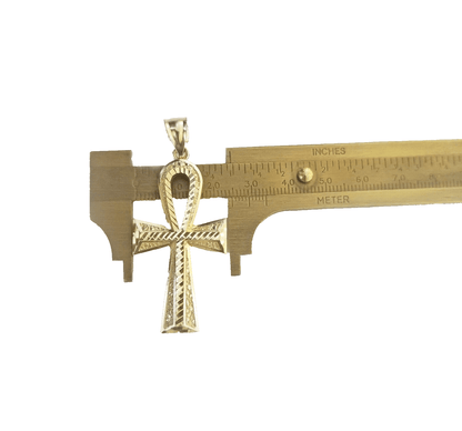14k Yellow Gold Ankh Cross Charm Pendant 2''Diamond Cut 14kt Necklace Chain SALE - Reva Jeweler