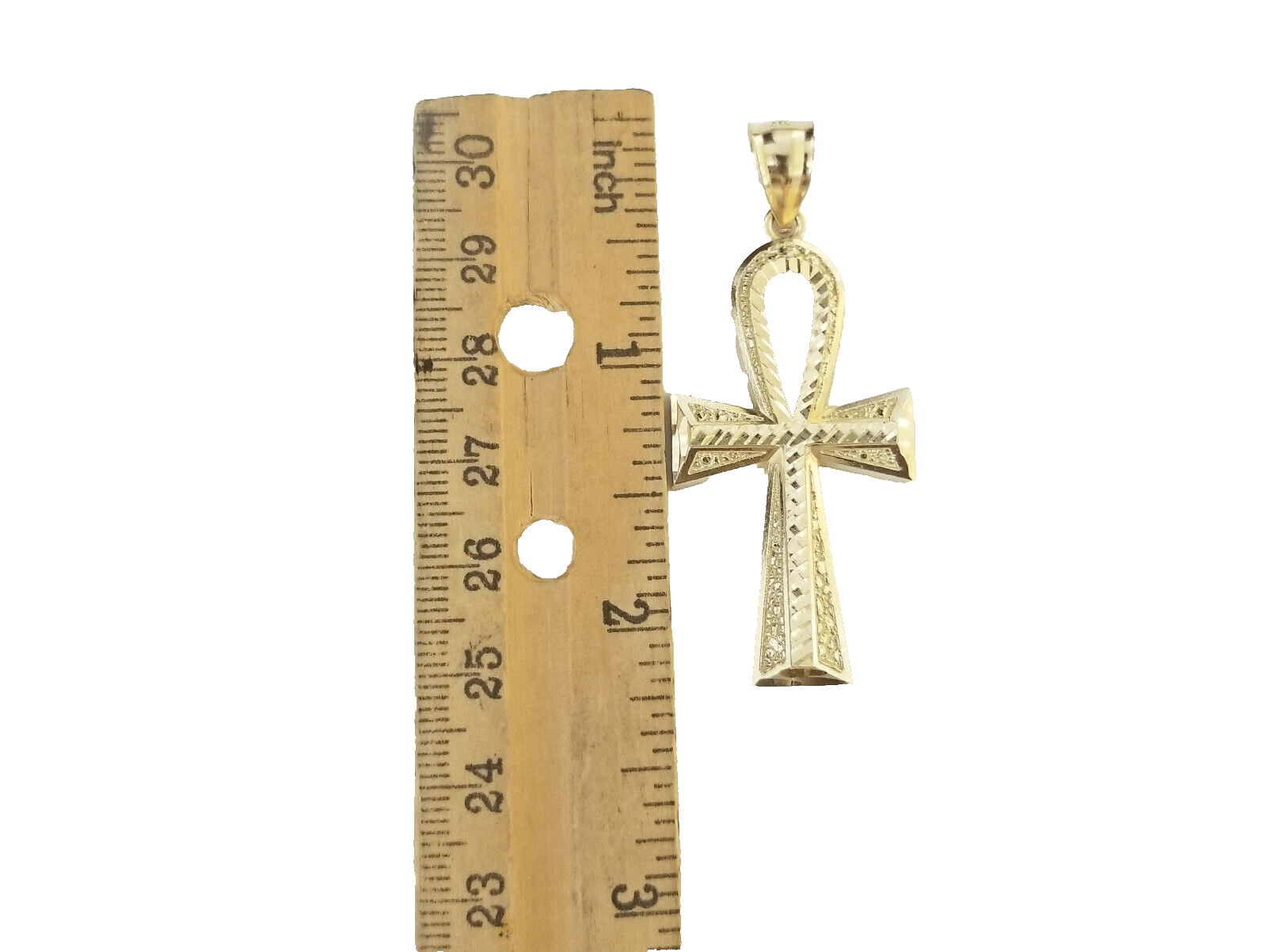 14k Yellow Gold Ankh Cross Charm Pendant 2''Diamond Cut 14kt Necklace Chain SALE - Reva Jeweler