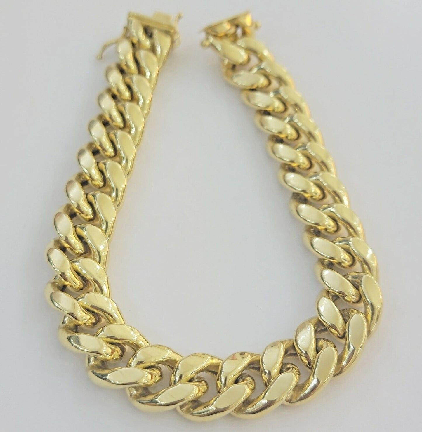 14k Yellow Gold Bracelet 13mm Miami Cuban Link 8.5 Inch Box Clasp Men Real 14kt - Reva Jeweler