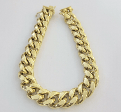 14k Yellow Gold Bracelet 13mm Miami Cuban Link 8.5 Inch Box Clasp Men Real 14kt - Reva Jeweler