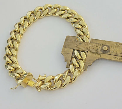 14k Yellow Gold Bracelet 13mm Miami Cuban Link 8.5 Inch Box Clasp Men Real 14kt - Reva Jeweler